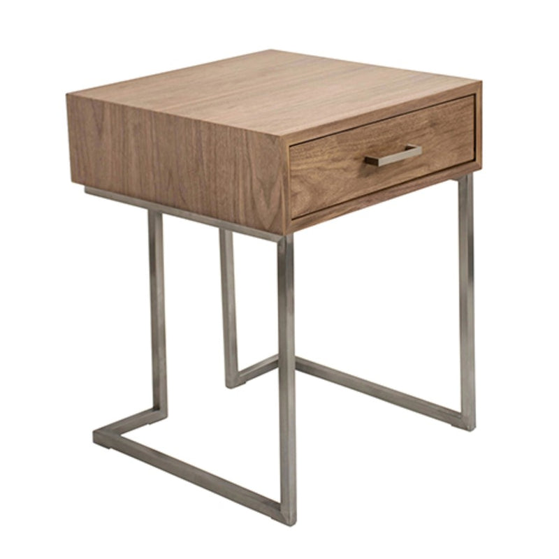 LumiSource Roman End Table / Night Stand | Walnut Wood Top with Stainless Steel Frame | Living Room & Bedroom Side Table | Model TBE-RMNWL-SS