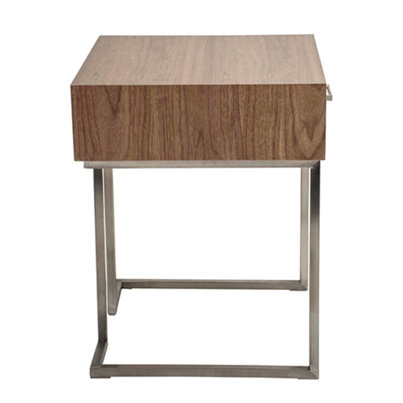 LumiSource Roman End Table / Night Stand | Walnut Wood Top with Stainless Steel Frame | Living Room & Bedroom Side Table | Model TBE-RMNWL-SS
