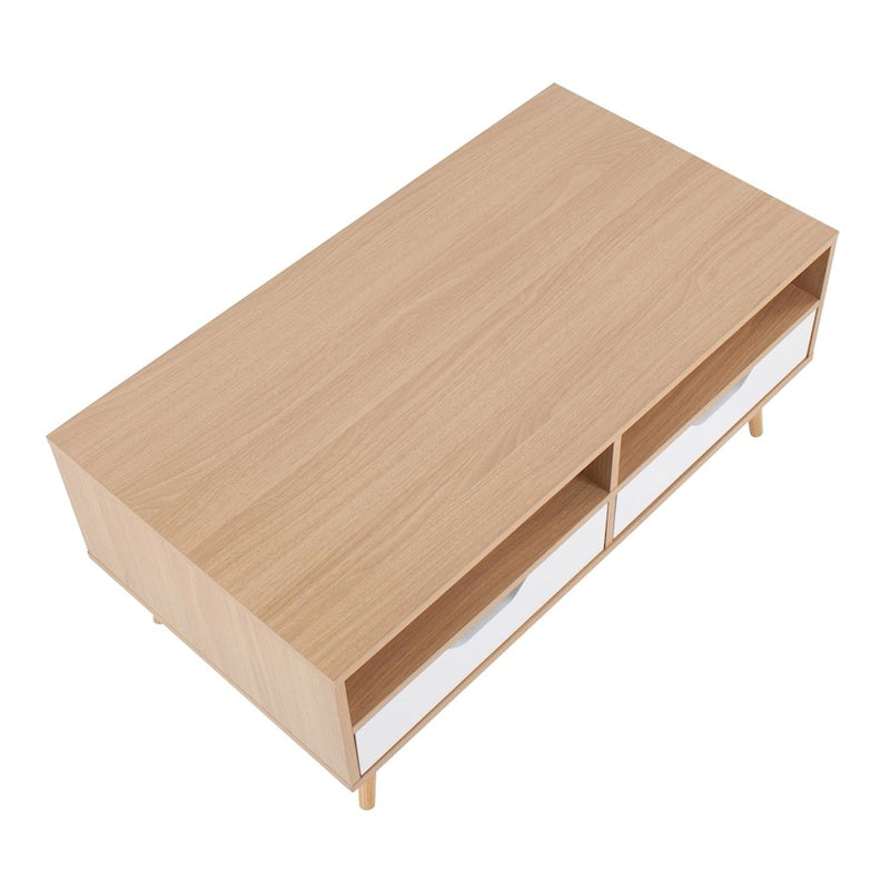LumiSource Astro Coffee Table in Natural Wood/White Wood