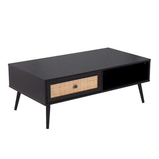 LumiSource Bora Bora Coffee Table in Black Wood/Rattan - TC-BORABK