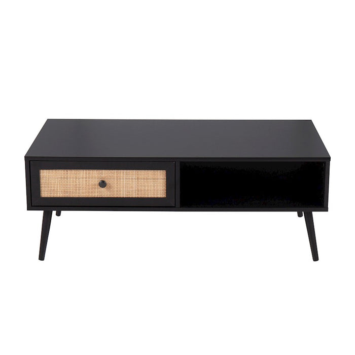 LumiSource Bora Bora Coffee Table in Black Wood/Rattan
