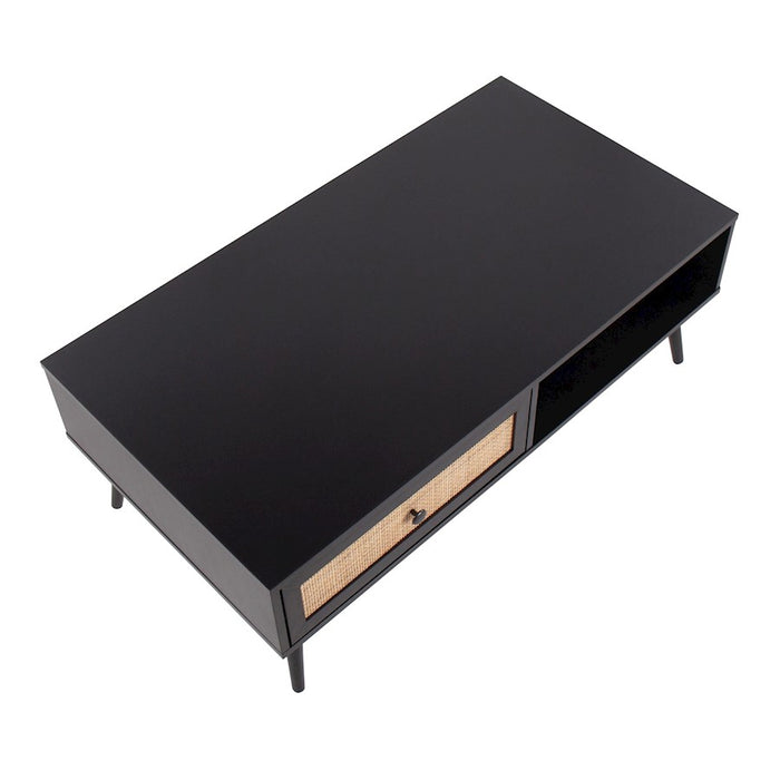 LumiSource Bora Bora Coffee Table in Black Wood/Rattan