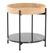 LumiSource Daniella End Table, Black/Natural Wood/Black Marble - TE-DNLABKNABK