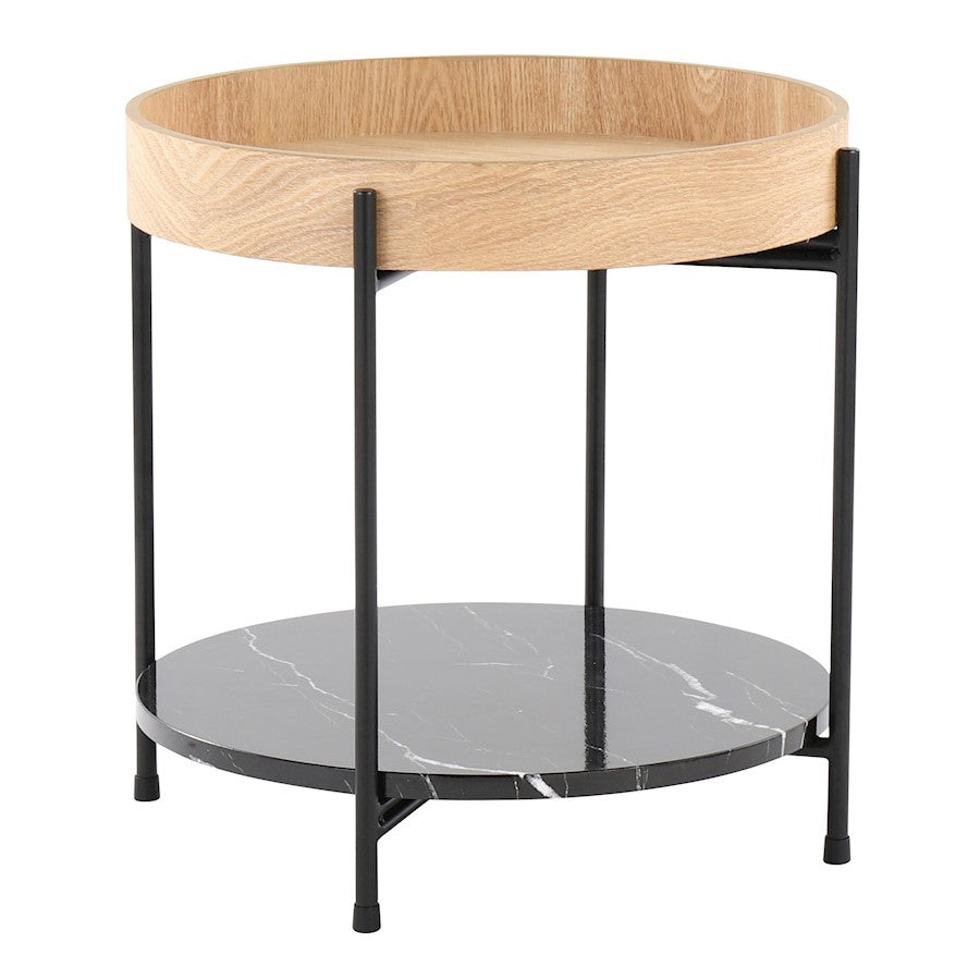 LumiSource Daniella End Table, Black/Natural Wood/Black Marble - TE-DNLABKNABK