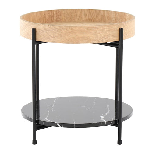 LumiSource Daniella End Table, Black/Natural Wood/Black Marble