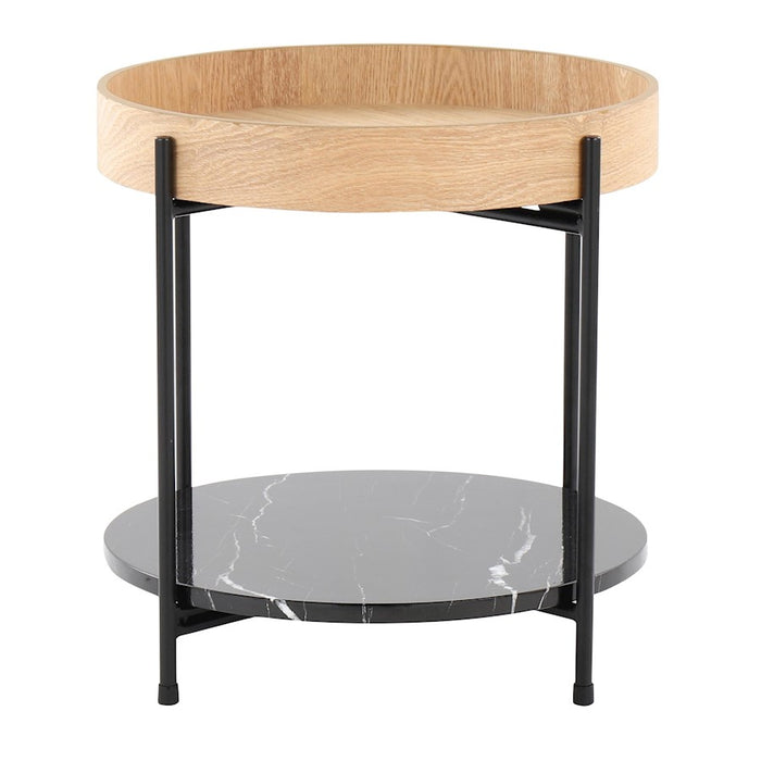 LumiSource Daniella End Table, Black/Natural Wood/Black Marble