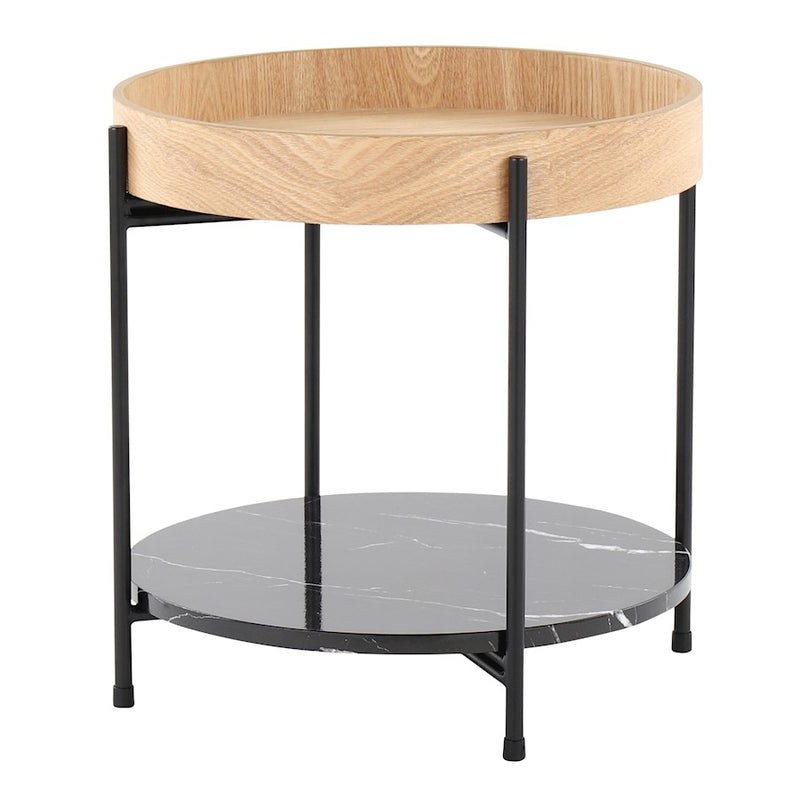 LumiSource Daniella End Table, Black/Natural Wood/Black Marble