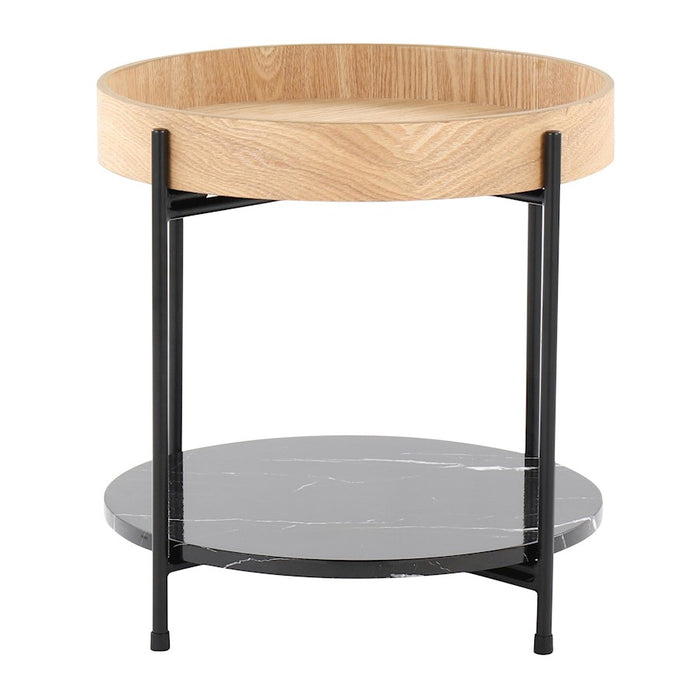 LumiSource Daniella End Table, Black/Natural Wood/Black Marble