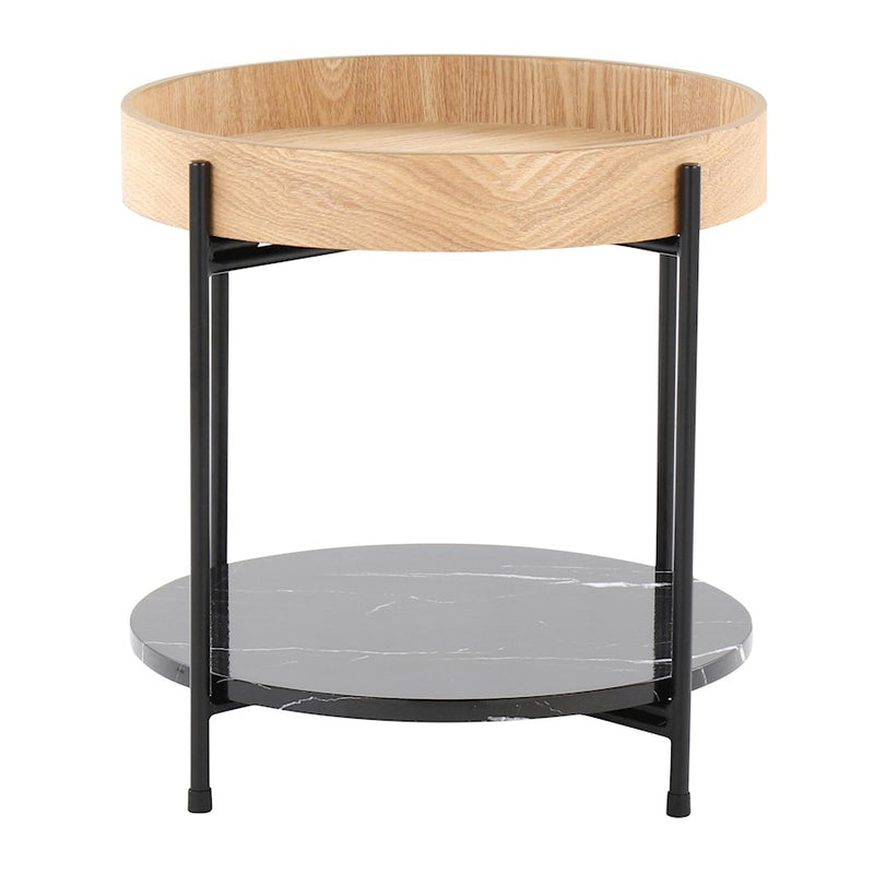 LumiSource Daniella 18in Round Accent Table | Black Metal, Natural Wood & Black Marble | Living Room & Bedroom Side Table | Model TE-DNLABKNABK