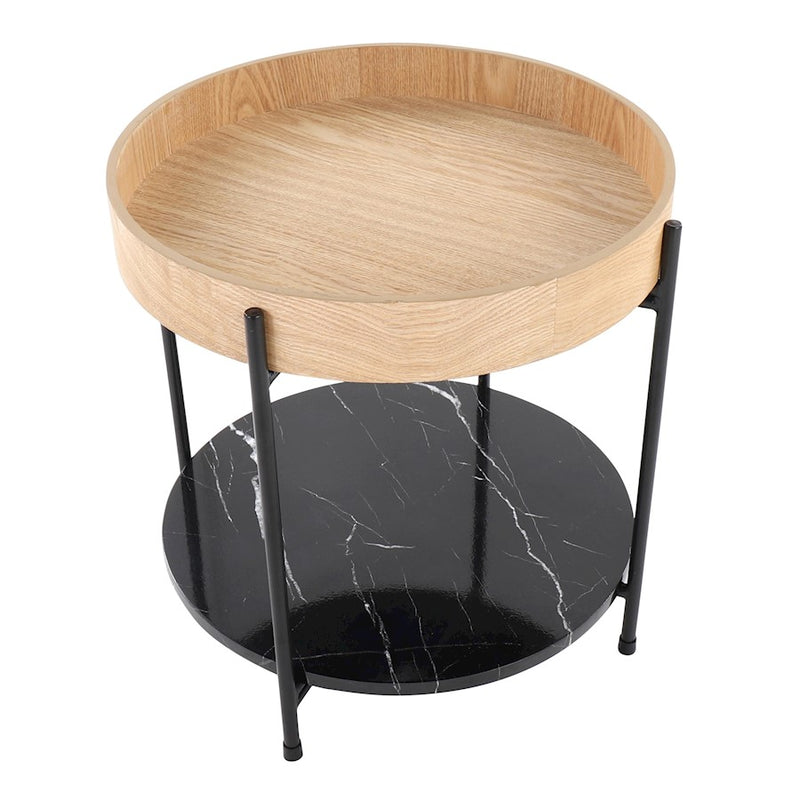 LumiSource Daniella End Table, Black/Natural Wood/Black Marble