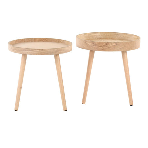 LumiSource Pebble Side Table Set, Natural Wood