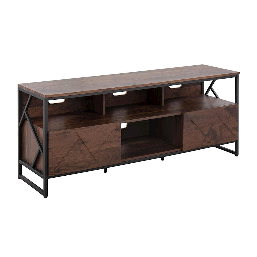 LumiSource Folia TV Stand in Walnut Wood/Black Steel - TV-FOLIA2WLBK