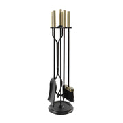 ACHLA Neoclassic Fireplace Tool Set | Antique Brass and Black Cast Iron | Living Room & Hearthside Fireplace Accessory | 8 x 8 x 30 in | Model ABK-03