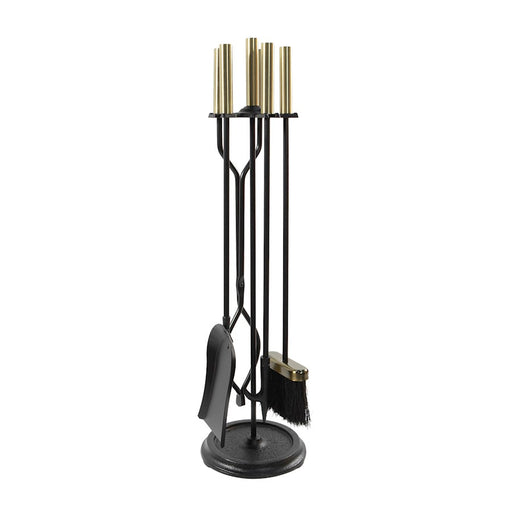 ACHLA Neoclassic Fireplace Tool Set | Antique Brass and Black Cast Iron | Living Room & Hearthside Fireplace Accessory | 8 x 8 x 30 in | Model ABK-03