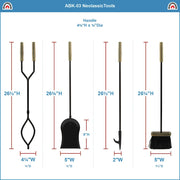 ACHLA Neoclassic Fireplace Tool Set | Antique Brass and Black Cast Iron | Living Room & Hearthside Fireplace Accessory | 8 x 8 x 30 in | Model ABK-03