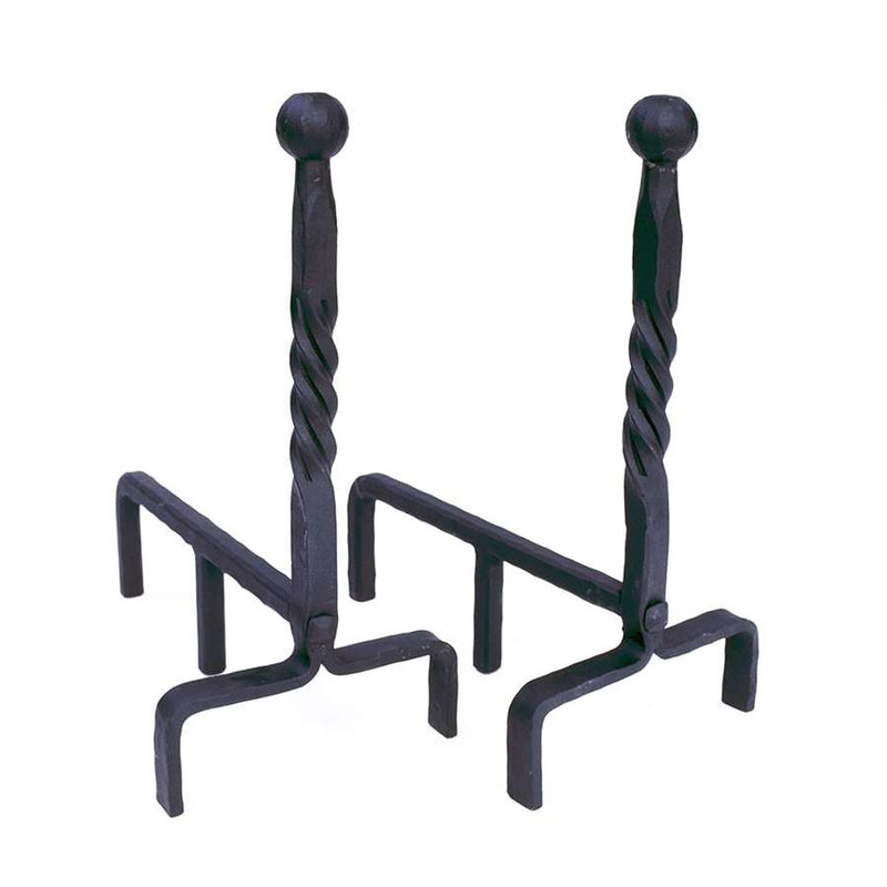 Minuteman International Ball End Andirons | Wrought Iron Black Powder Coated | Fireplace Hearth & Indoor-Outdoor Log Support | Model AND-07