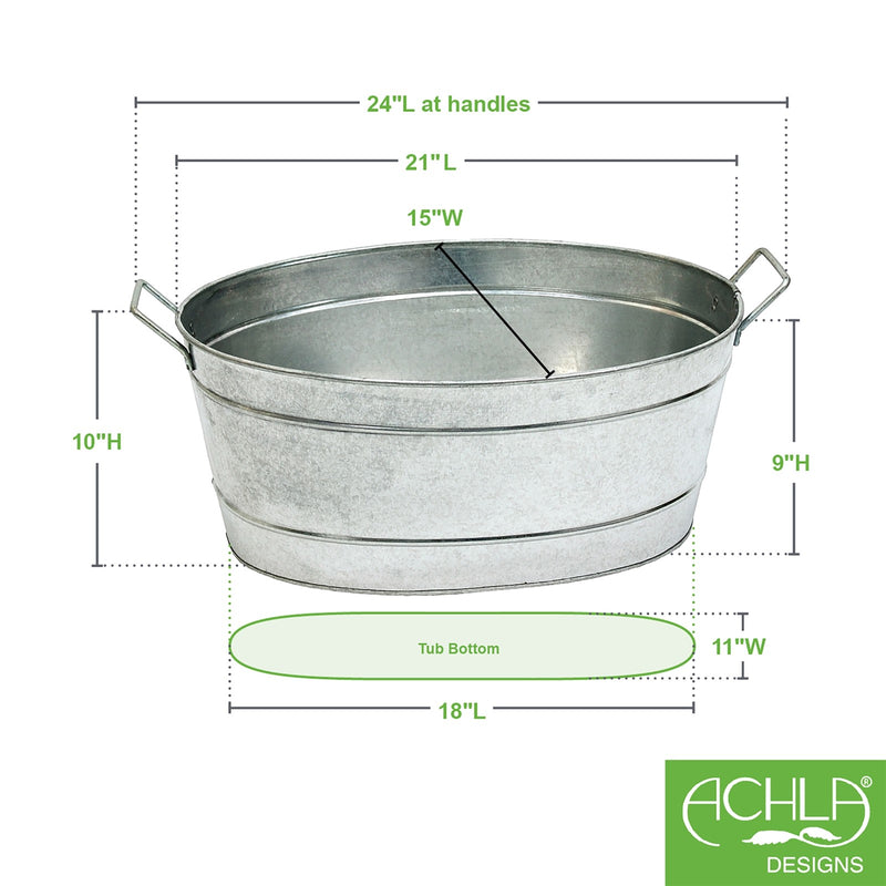 Minuteman International Galvanized Steel Tub | Oval Rustic Metal | Firewood Storage & Party Beverage Tub | 15 x 21 x 9 in | Model C-51