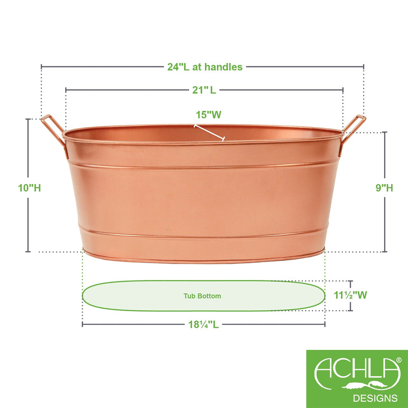 Minuteman International Oval Tub with Wrought Iron Handles | Copper Plated Steel | Firewood, Coal & Pellet Storage | 15 x 21 x 9 in | Model C-81C