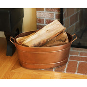 Minuteman International Oval Tub with Wrought Iron Handles | Copper Plated Steel | Firewood, Coal & Pellet Storage | 15 x 21 x 9 in | Model C-81C