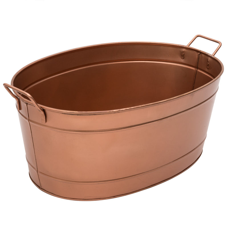 Minuteman International Oval Tub with Wrought Iron Handles | Copper Plated Steel | Firewood, Coal & Pellet Storage | 15 x 21 x 9 in | Model C-81C