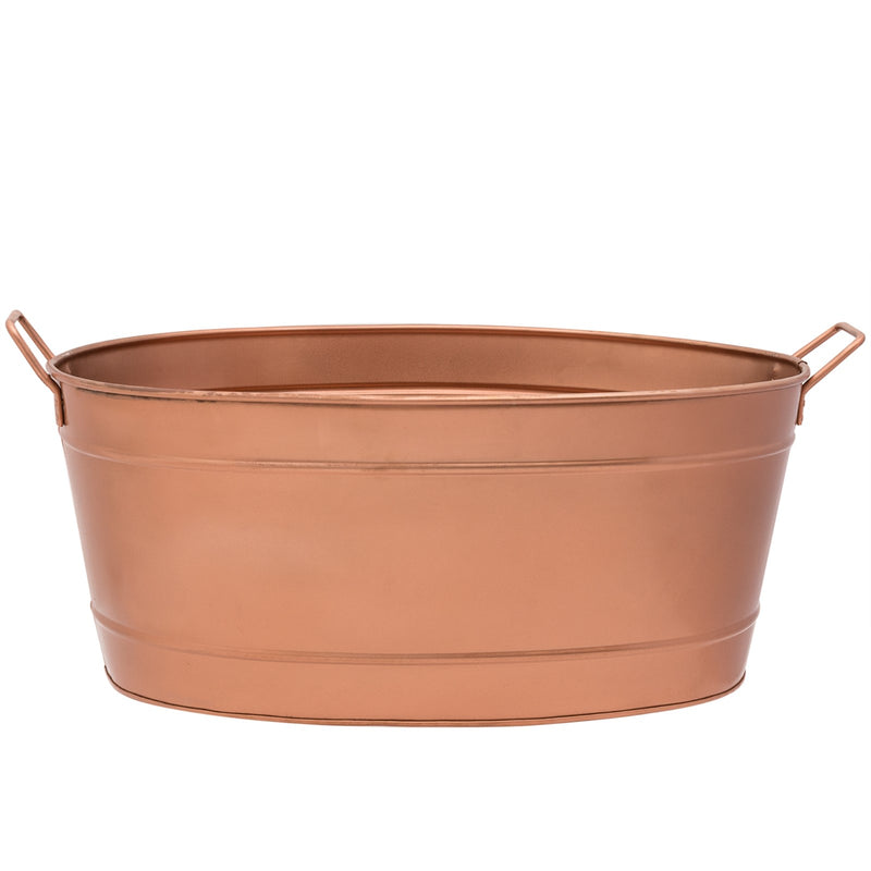 Minuteman International Oval Tub with Wrought Iron Handles | Copper Plated Steel | Firewood, Coal & Pellet Storage | 15 x 21 x 9 in | Model C-81C