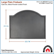 Minuteman International Large Plain Design Fire Back | Cast Iron Matte Black | Fireplace Heat Reflector & Decor | Model CFB-09