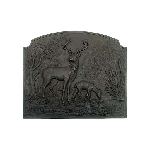 Minuteman International Deer Fireback | Cast Iron Matte Black | Fireplace Heat Reflector & Decor | 28.25 x 24.25 x 0.25 in | Model CFB-14