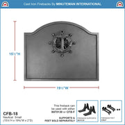 ACHLA Minuteman International Nautical Fireback 20in W x 16in H | Cast Iron with Matte Black Finish | Fireplace Heat Reflector & | Model CFB-18