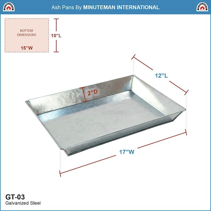 ACHLA GT-03 12x17in Ash Pan | Galvanized Steel Fireplace & Fire Pit Debris Tray | Hearth & Outdoor Fire Cleanup | 12 x 17 x 2 in | Model GT-03