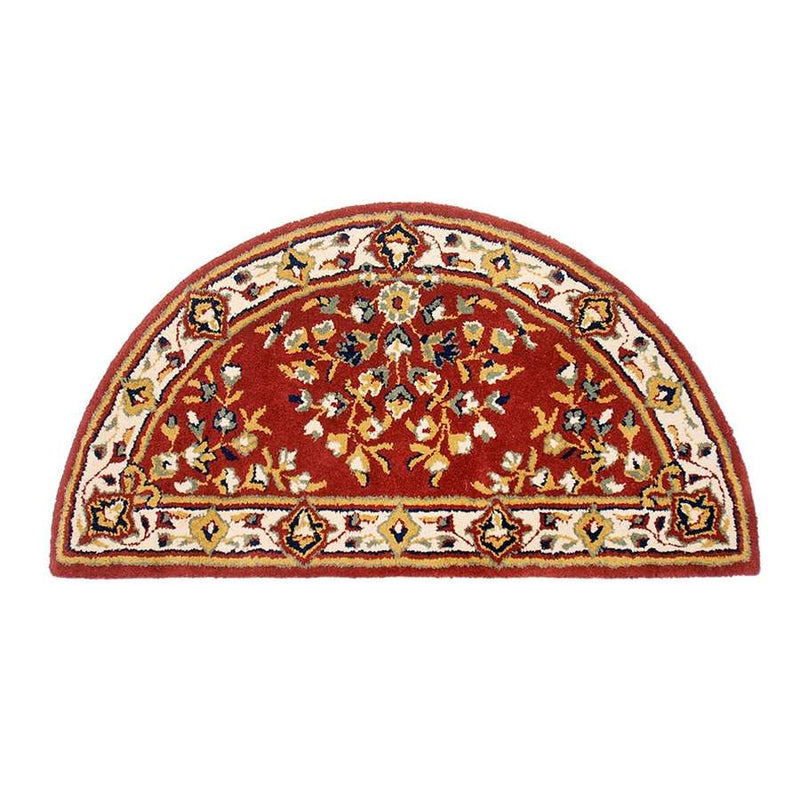 Minuteman International Oriental 44x22in Half Round Rug | Burgundy 100% Virgin Wool Hearth Rug | Fireplace & Entryway Floor Protection | Model H-25