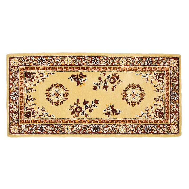 Minuteman International Oriental 56x26in Rectangular Hearth Rug | Traditional Beige 100% Virgin Wool | Fireplace & Entryway Floor | Model H-31