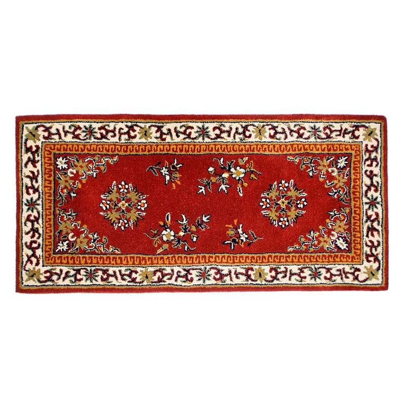 Minuteman International Oriental 56x26in Rectangular Wool Hearth Rug | Traditional Burgundy Floral Medallion | Fireplace & Entryway Floor | Model H-32