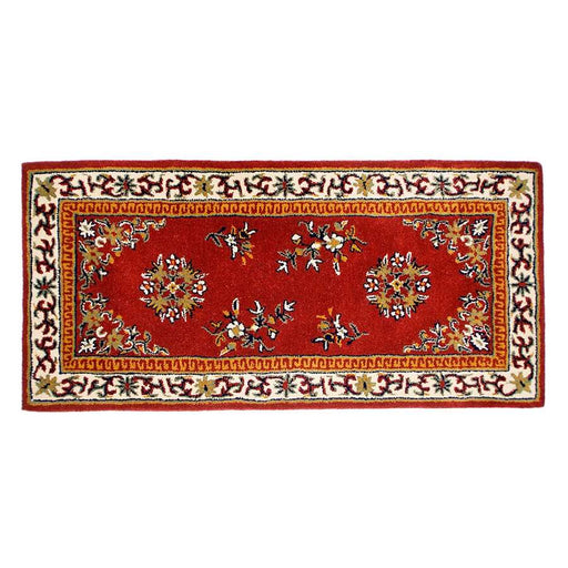 Minuteman International Oriental 56x26in Rectangular Wool Hearth Rug | Traditional Burgundy Floral Medallion | Fireplace & Entryway Floor | Model H-32