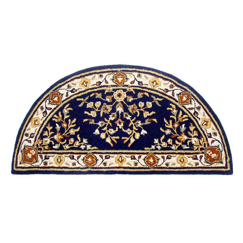 Minuteman International Oriental 56x26in Half Round Rug | Blue 100% Virgin Wool | Hearth & Fireplace & Entryway | 56 x 26 x 0.5 in | Model H-33