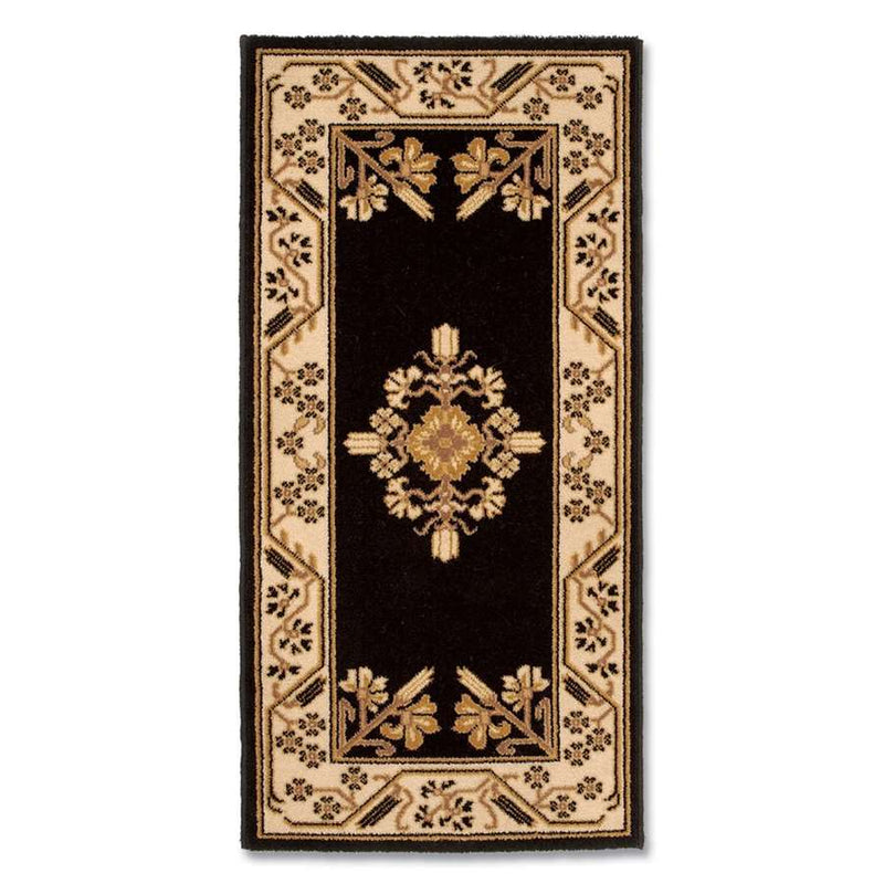 Minuteman International Jardin 44 x 22 in Rectangular Wool Area Rug | Traditional Turkish-Inspired Noir and Beige | Living Room & Hearth | Model H-602