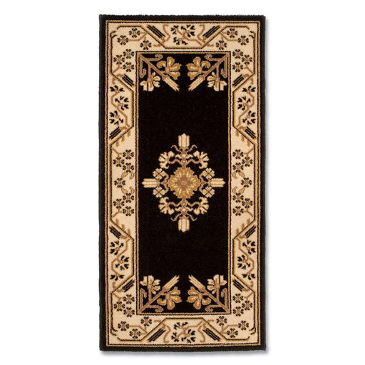 Minuteman International Jardin 44 x 22 in Rectangular Wool Area Rug | Traditional Turkish-Inspired Noir and Beige | Living Room & Hearth | Model H-602