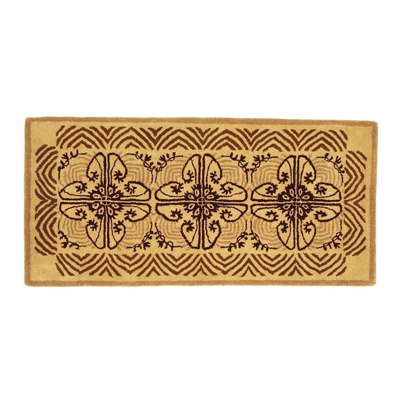 Minuteman International Art Deco Hearth Rug 56x26in | Cocoa Wool Tabriz Design | Fireplace & Entryway Floor Protector | 56 x 26 x 0.5 in | Model H-62