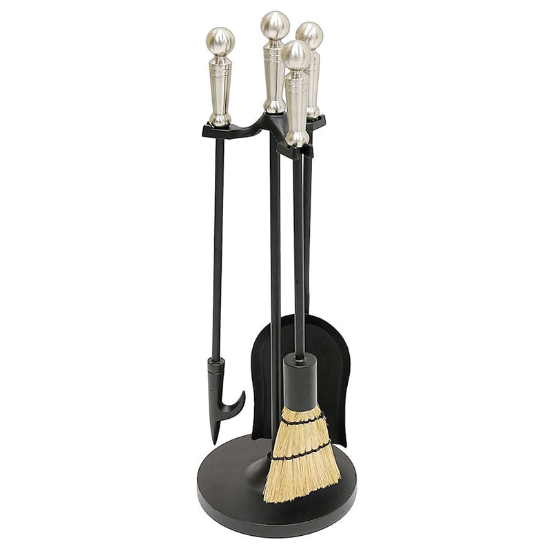 ACHLA Minuteman Holden Mini Fireplace Tool Set | Traditional Cast Iron with Satin Nickel Accents | Wood & Pellet Stove Tending | Model MINI-13SN
