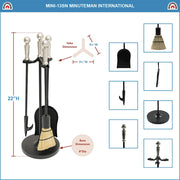 ACHLA Minuteman Holden Mini Fireplace Tool Set | Traditional Cast Iron with Satin Nickel Accents | Wood & Pellet Stove Tending | Model MINI-13SN