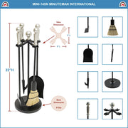 ACHLA Minuteman Paxton Mini Fireplace Tool Set | Cast Iron with Satin Nickel Accents | Wood & Pellet Stove Tending | Model MINI-14SN