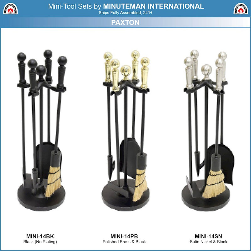 ACHLA Minuteman Paxton Mini Fireplace Tool Set | Cast Iron with Satin Nickel Accents | Wood & Pellet Stove Tending | Model MINI-14SN