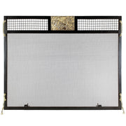 ACHLA Clematis Emblem 38in Flat Fireplace Screen | Wrought Iron Matte Black Frame with Polished Brass Accents | Living Room & | Model SES-3830PC