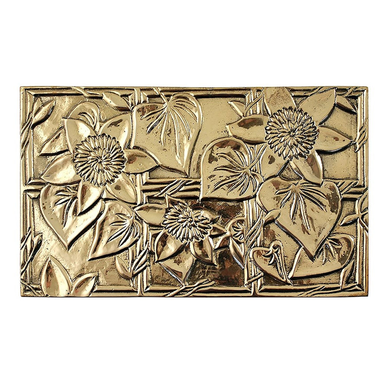 ACHLA Clematis Emblem 38in Flat Fireplace Screen | Wrought Iron Matte Black Frame with Polished Brass Accents | Living Room & | Model SES-3830PC