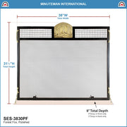 ACHLA Minuteman International Forest Fox 38in Flat Fireplace Screen | Wrought Iron Matte Black Frame with Polished Brass Accents | Model SES-3830PF