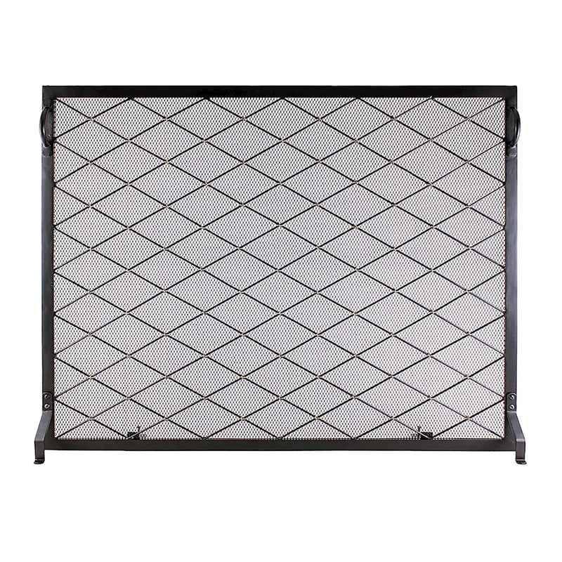 ACHLA Harlequin 38x30in Flat Fireplace Screen | Wrought Iron Black Powdercoat with Brass Accents | Living Room & Hearth Protection | Model SF-3830