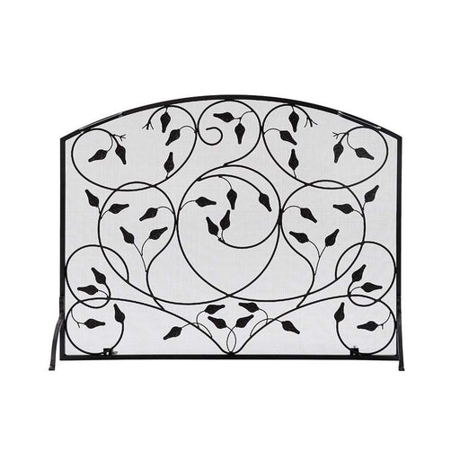 Minuteman International Leaves Flat Fireplace Screen | Wrought Iron Matte Black | Living Room & Hearth Accent | 38 x 11.5 x 29.75 in | Model SS-37