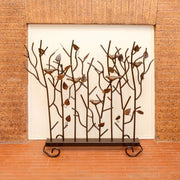 Minuteman International Birds Summer Screen | Rustic Wrought Iron Fireplace Screen with Gold-Tone Birds | Roman Bronze Powder Coat | Model SSB-01