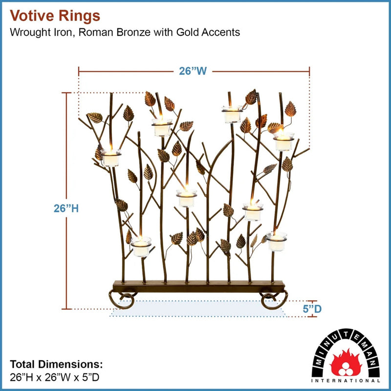 Minuteman International Summer Screen for Votives | Wrought Iron Roman Bronze with Gold Accents | Fireplace & Patio Decorative Screen | Model SSB-02
