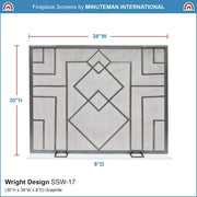 ACHLA Minuteman International Wright Design Fireplace Screen 38in | Arts & Crafts Graphite Wrought Iron | Living Room & Hearth Safety | Model SSW-17