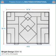 ACHLA Minuteman International 44in Wright Design Fireplace Screen | Arts & Crafts Graphite Wrought Iron | Living Room & Hearth | Model SSW-18